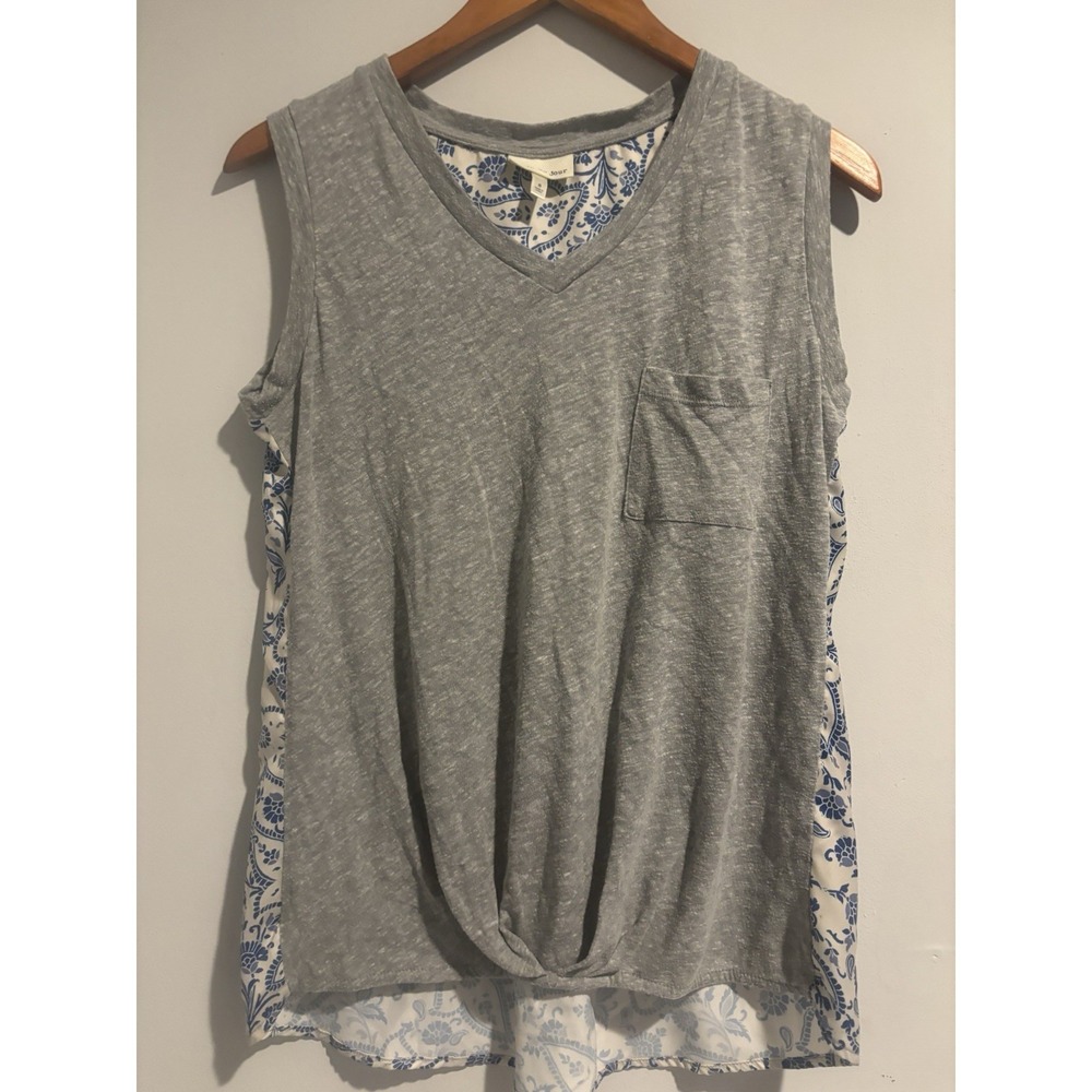 Belle du Jour Blouse Juniors Small Floral Gray Sleeveless Blue Summer Top Shirt